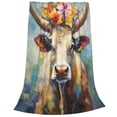 thumbnail image 2 of Balery Oil Painting Flower Cow Manta de Felpa Suave y Acogedora – Cobija de Franela Aterciopelada para Cama, Lavable y Cálida para Sofá, Mascotas, Transpirable-50"x40", 2 of 7