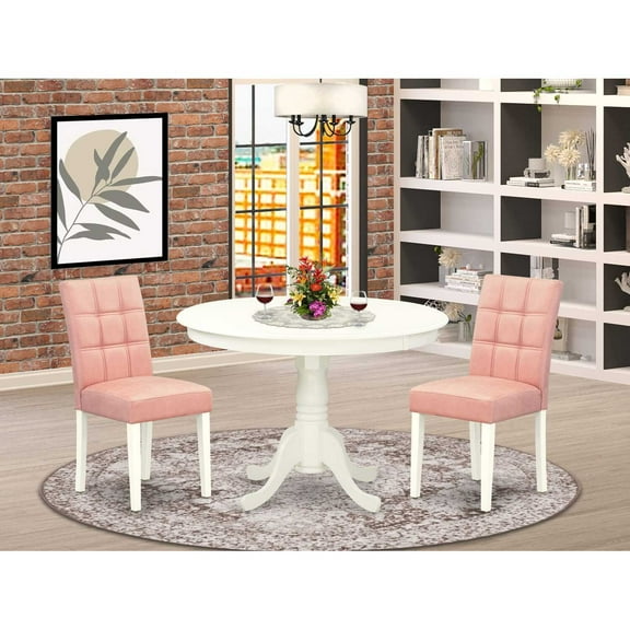 Coastal Chic 3 Piece Dining Set - Round Table & 2 Chairs - Linen White Kitchen Table