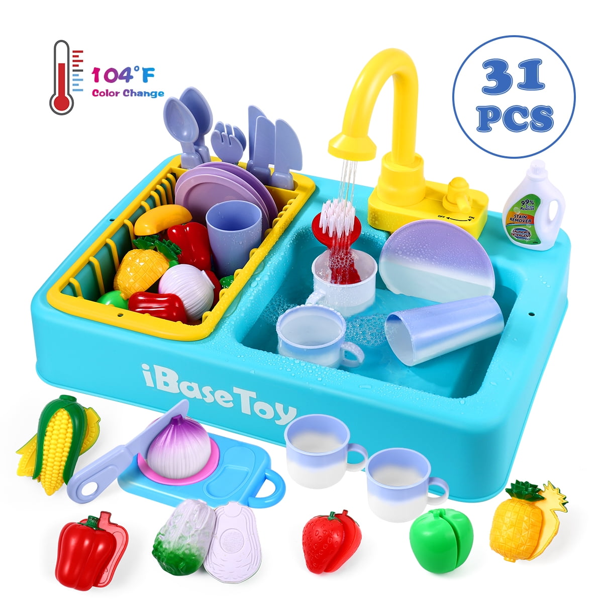 Color Changing Play Kitchen Sink Toys Kids Dishwasher Playing Toy Running Water 