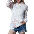 thumbnail image 3 of Women Tie Dyed Colorblock Kangaroo Pocket Drawstring Long Sleeves Hoodies, 3 of 6