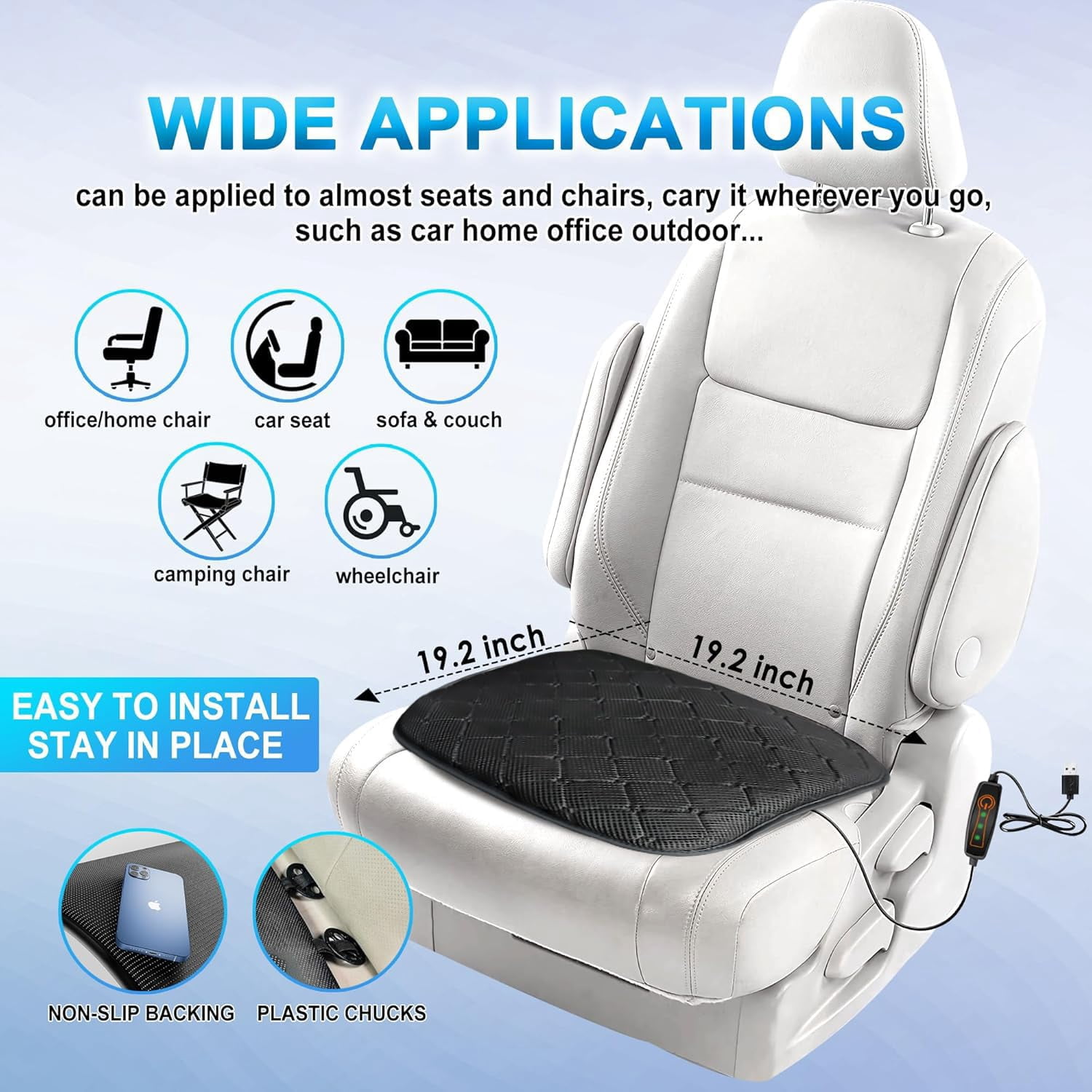 Practisol USB Cooling Seat Cushion for Office Chair Car SUV Truck Home Outdoor,  Summer Ventilated Cooling Car Seat Cover with 5 Fans, Universal Breathable Seat Cooler Pad