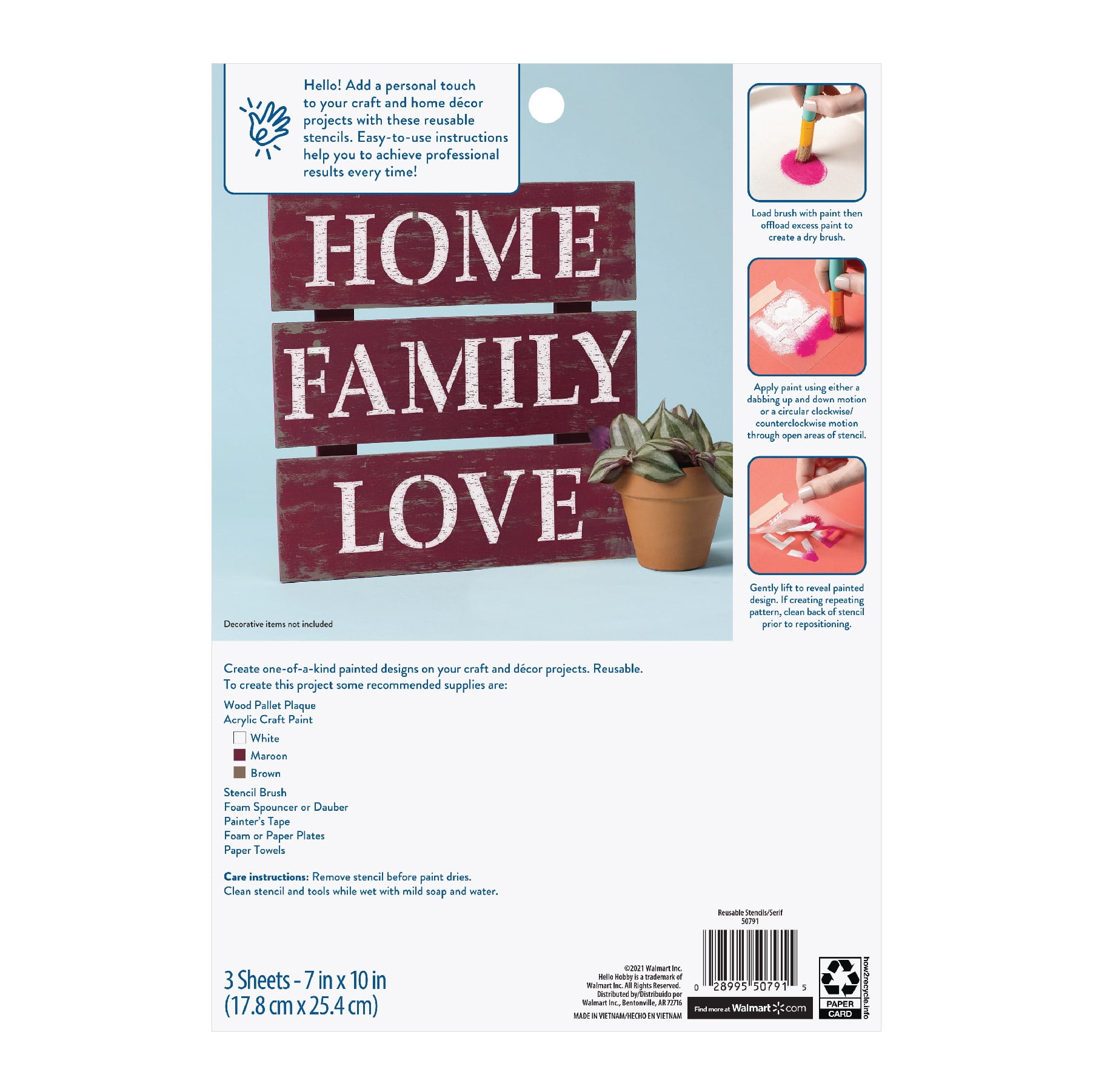 Hello Hobby Stencil Set, 7" x 10", 3 Piece, Serif Alphabet
