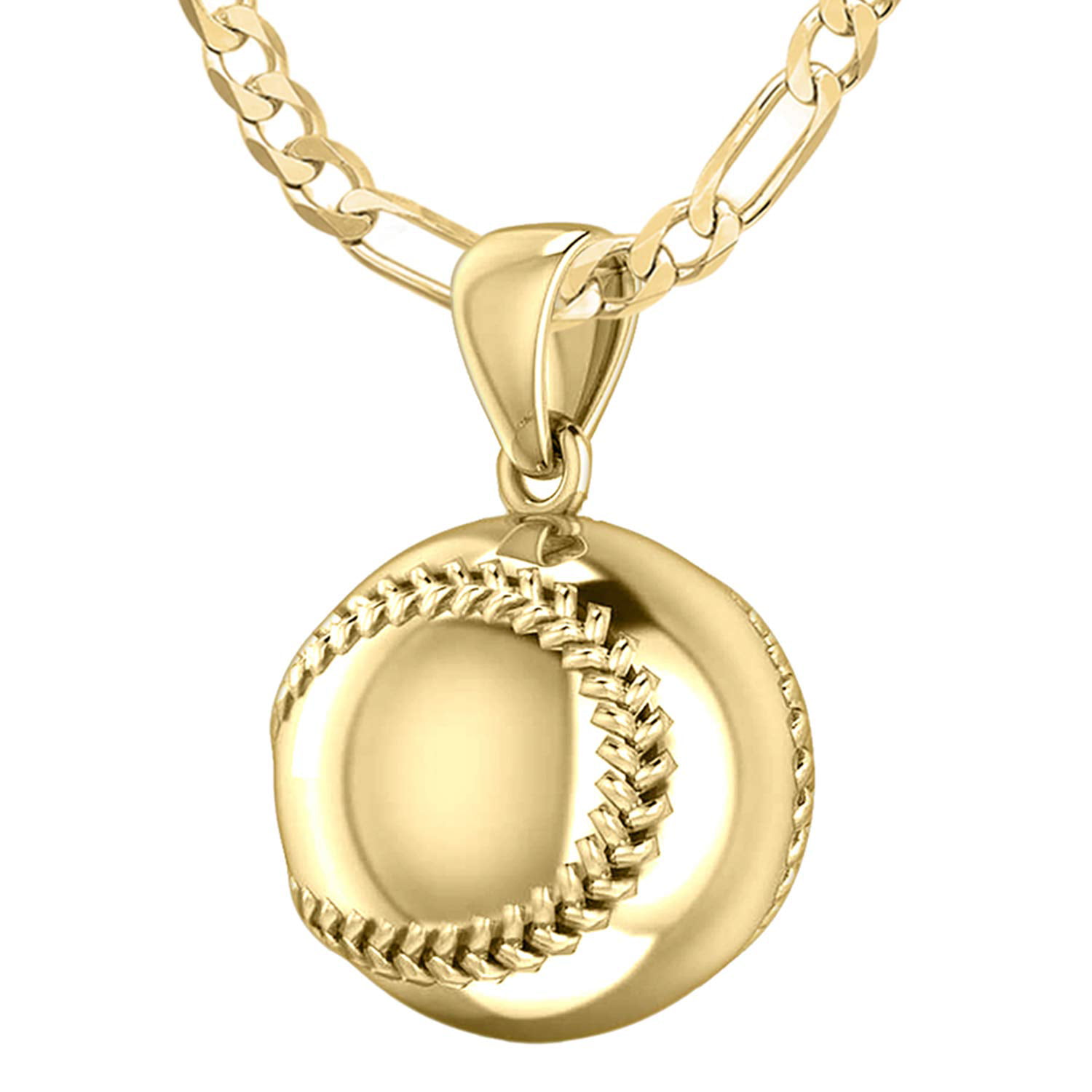 US Jewels Ladies 925 Sterling Silver Small 3D Baseball Ball Sports Charm Pendant Necklace 18in to 24in