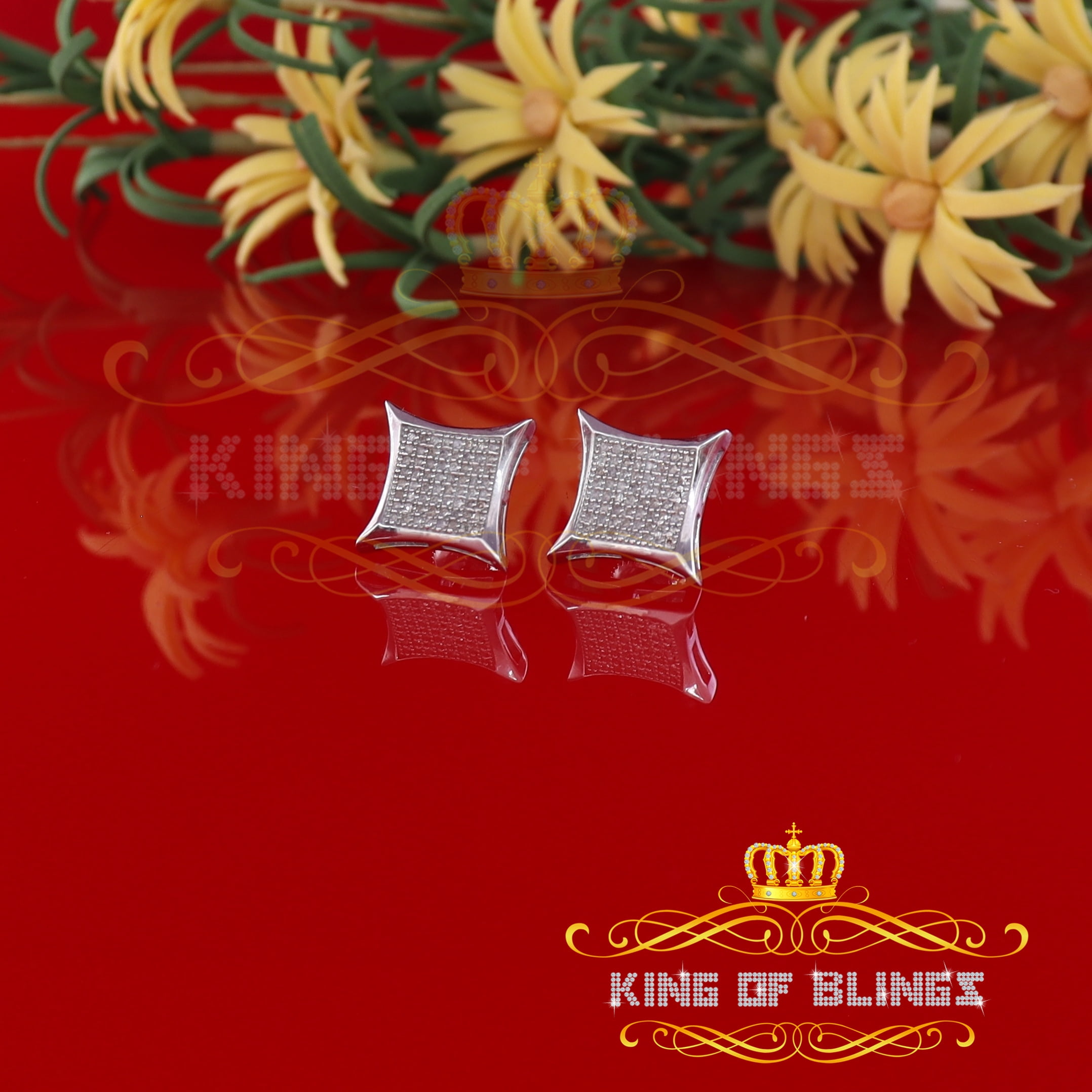 King of Bling's 925 Sterling Silver 0.33ct Diamond Stud For Women's/Men's White Kite Earrings