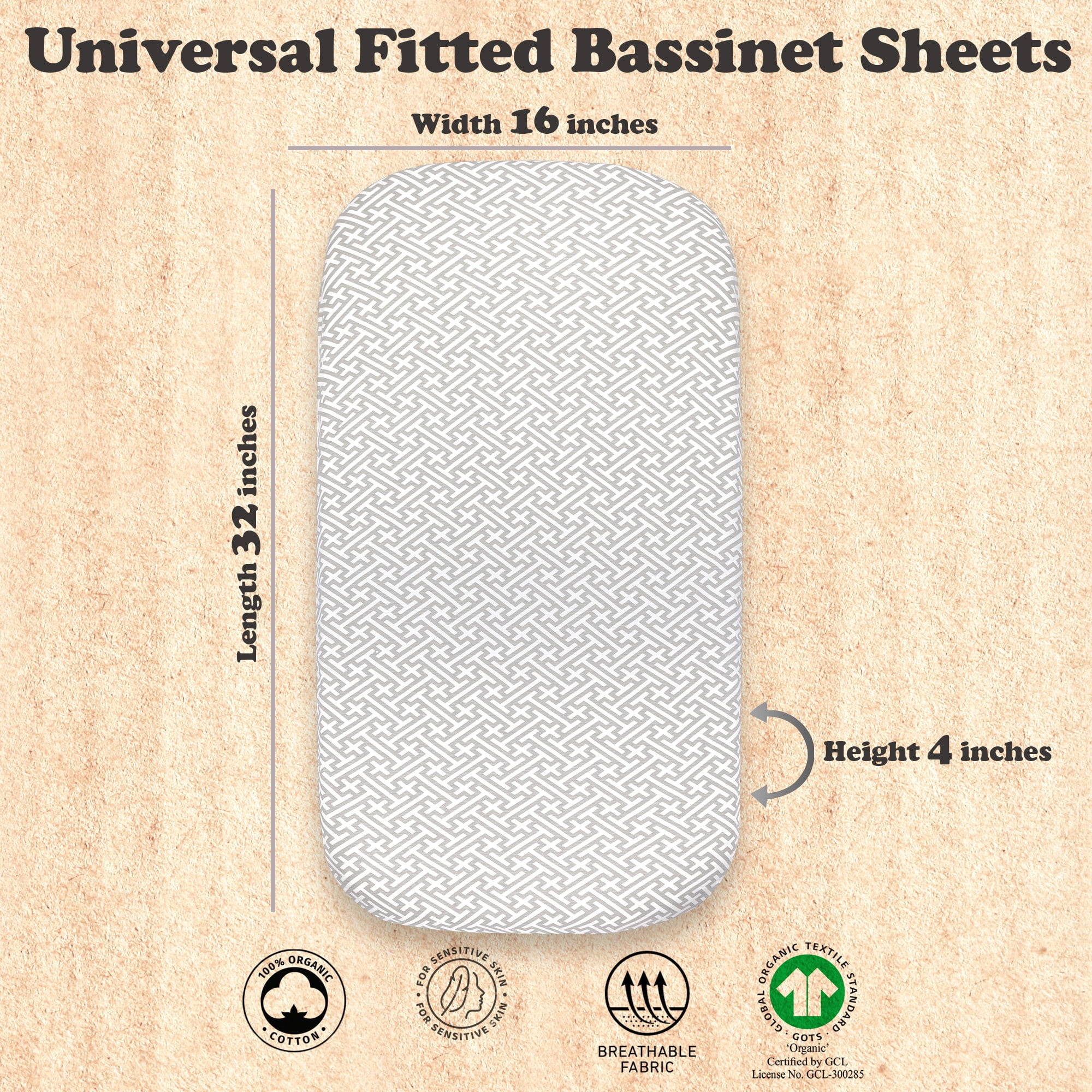 Baby Bassinet Sheet Set for Boy and Girl, 2 Pack Organic Cotton Universal Fitted Bedding Cover for Oval, Hourglass & Rectangle Bassinet Mattress, Fitted Sheets Size 32 x 16 x 4 Inches