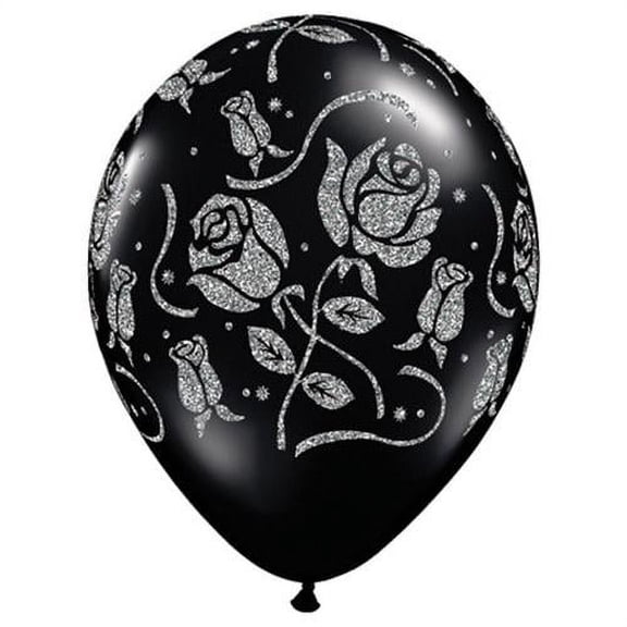 LOONBALLOON Flowers Balloons, 11″ GLITTER ROSES-A-ROUND - ONYX BLACK