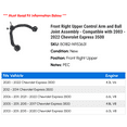 thumbnail image 2 of Front Right Upper Control Arm and Ball Joint Assembly - Compatible with 2003 - 2022 Chevy Express 3500 2004 2005 2006 2007 2008 2009 2010 2011 2012 2013 2014 2015 2016 2017 2018 2019 2020 2021, 2 of 2