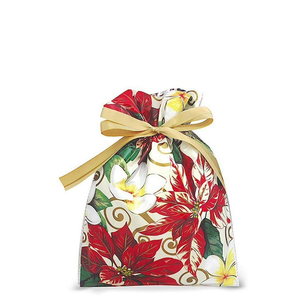 Hawaiian Drawstring Small Holiday Gift Bags 3 Pack Festive Plumeria