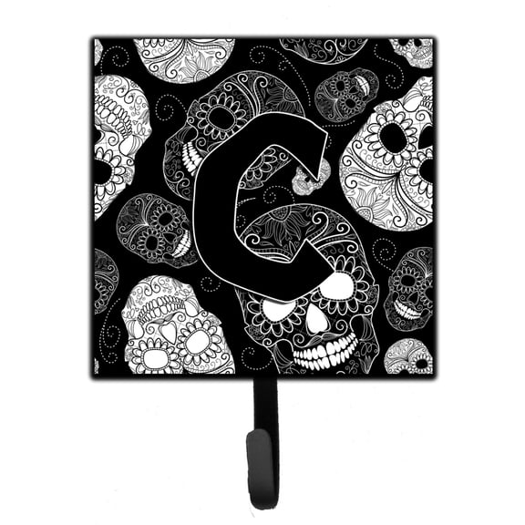Letter C Day of the Dead Skulls Black Leash or Key Holder
