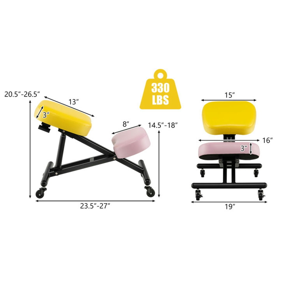 Demi Bonn Adjustable Ergonomic Kneeling Chair with Upgraded Gas Spring Rod and Thick Foam Cushions for Home, Bedroom, Study, Yellow