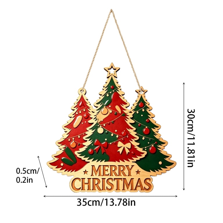 Wooden Christmas Tree Hanging Sign, Rustic Wood Door Hanger with Rope ...
