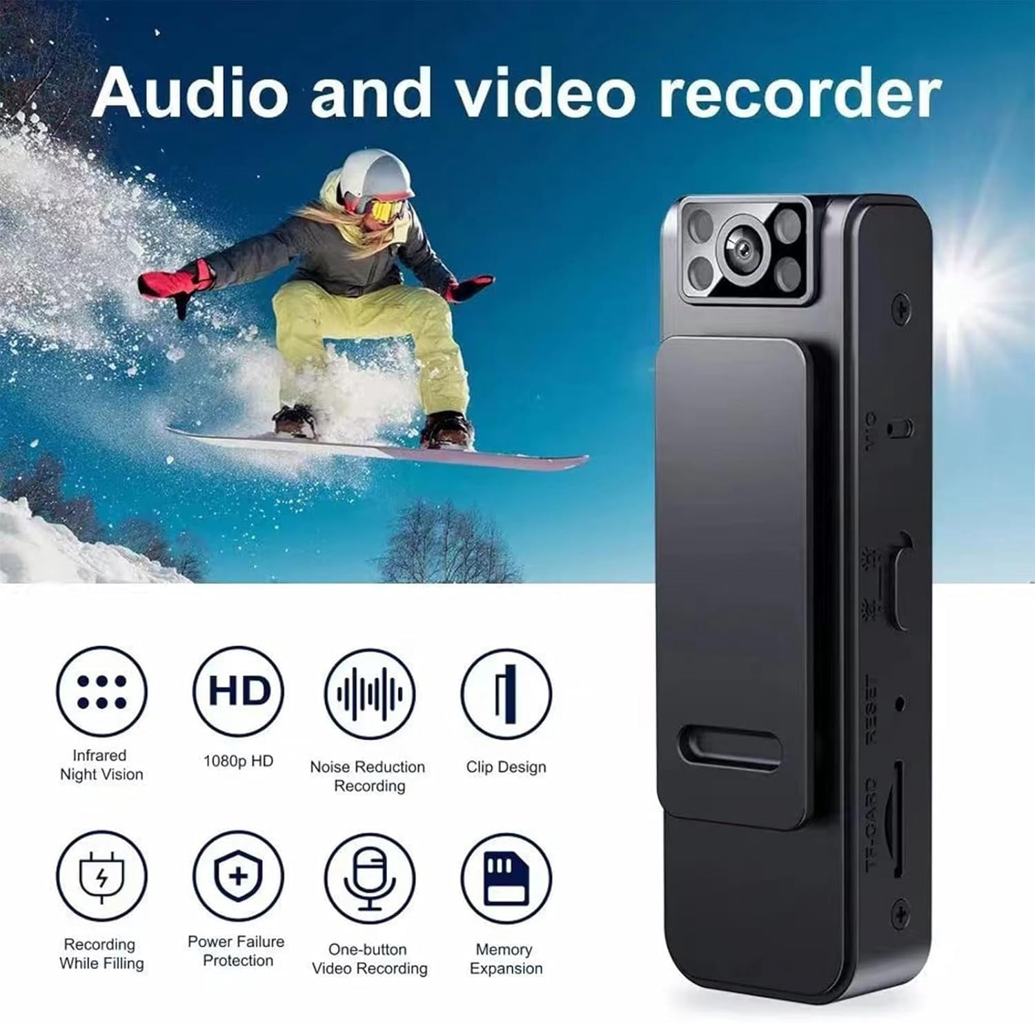 HD 1080P Noise Reduction Camera, Hobeli Sports Camera, Portable Back Clip Night Vision Body Camera, 8-64GB Hobeli Sports Camera, 7 Hours Video Recording