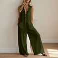 thumbnail image 4 of ClodeEU Women's Sleeveless Wide Leg Jumpsuit,Button Down Casual Linen Romper with Pockets Army Green,Women's Plus L, 4 of 8