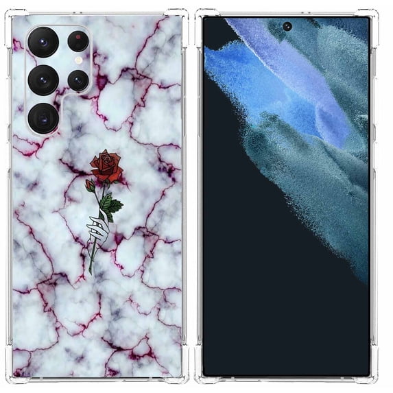 Marble Flower Case for Samsung Galaxy S22 Ultra,Aesthetic Art Design Pattern Soft TPU Bumper Case Cover