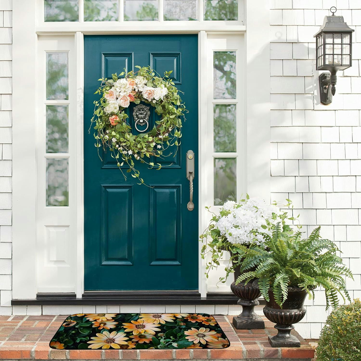PHYHOO Doormat Floor Rug/Mat - Flower Natural Nature Summer Plant Floral Green Decorative Door Mat, Door Mat with Non-Slip Rubber Backing, Easy Cleaning, Traps Dirt, Rug for Entry, Patio