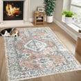 thumbnail image 2 of Hasoo Area Rug 9' x 12' Vintage Washable Rug Oriental Floral Rug for Living Room Dorm, Orange, 2 of 6