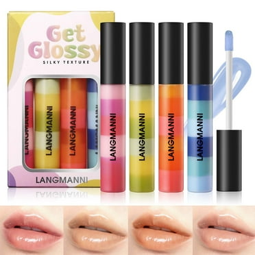Mcolor 4 Colors Lip Oil Lip Glaze,Hydrating Tinted Plumping Lip Gloss, Shiny Glow Reviver Lip Care Oil,Long Lasting Non-sticky Transparent Lip Oil,Makeup Gift
