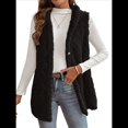 thumbnail image 1 of Chaleco Informal con Capucha de de Doble Cara para Mujer, Otoño-Invierno, Informal, Extragrande, Cálido, con Botones. Negro M, 1 of 8
