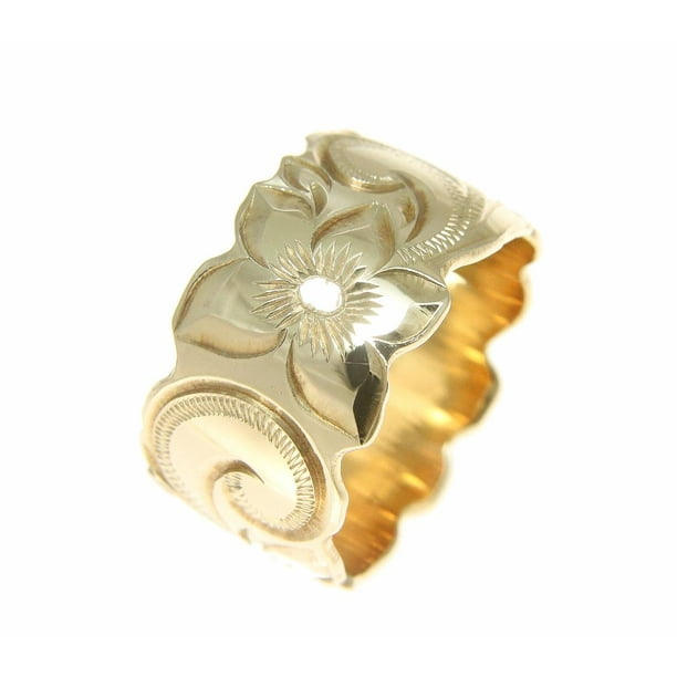 14k Yellow Gold Trio Hawaiian Plumeria Flower Ring - Solid Gold Flower Ring