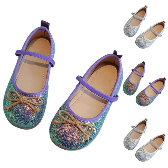 Miluxas Girls Dress Shoes Mary Jane Princess Elastic Strap Glitter Party Flats Silver 2 M(36)