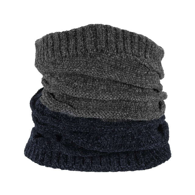 Unique Bargains Winter Neck Warmer, Men Knitted Neck Gaiter, Dark Gray & Navy Blue