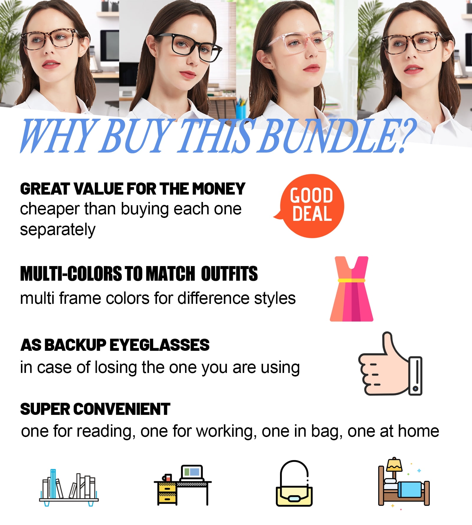 WEMOOTANTS 4 PACKS Blue Light Blocking Reading Glasses Women Filter UV Computer Readers 1.00 1.25 1.50 1.75 2.00 2.25 2.50 2.75 3.00 3.50 4.00 5.00 6.00 (2.5)