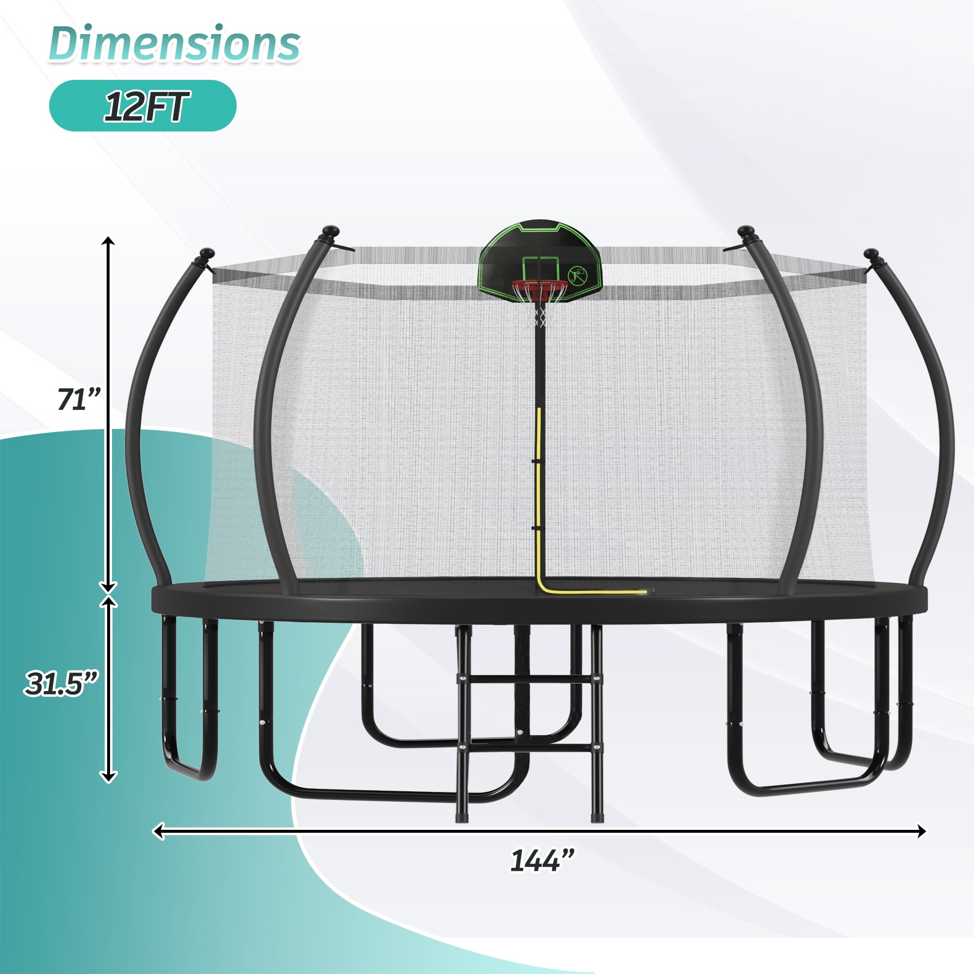EUROCO 12FT 14FT 1500LBS Weight Capacity Trampoline for Kids and Adults with Basketball Hoop and Ladder, 12 ft Outdoor Trampoline for Backyard