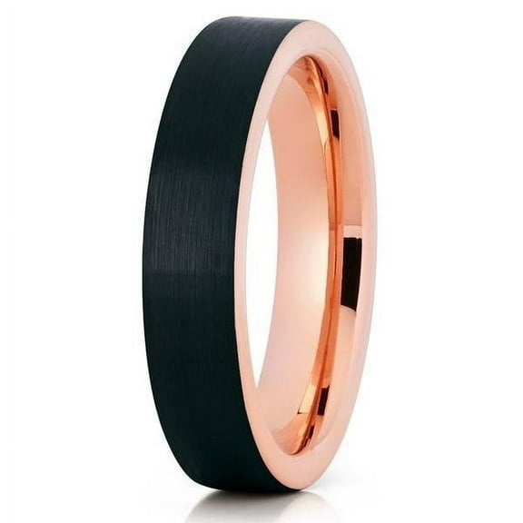 5mm - Rose Gold Tungsten Wedding Band - Black - Brushed - Rose Gold Ring
