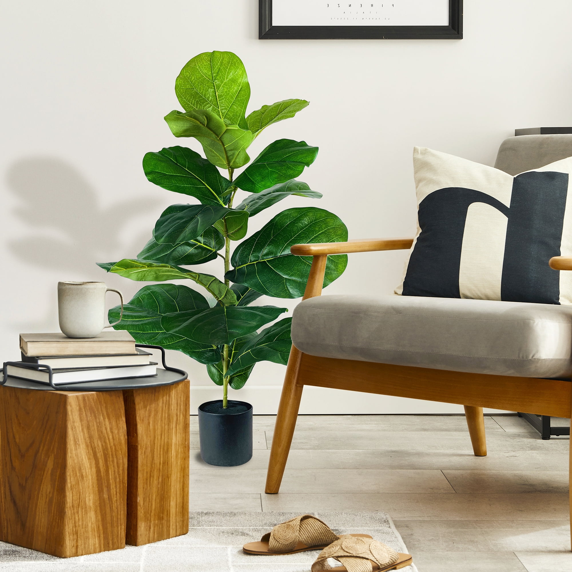 (2 pack) Mainstays Artificial Plant, Fiddle Leaf Fig Plant, 3.33 ft, Black Plastic Grower's Pot
