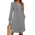 thumbnail image 5 of Women's Solid Color Casual Fashion V-Neck Long Sleeve Mid Length Dress for Spring and Autumn Everyday Wear,Dark Gray,L, 5 of 5