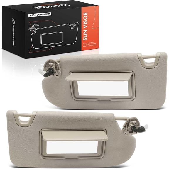 A-Premium Driver & Passenger Sun Visor Compatible with Nissan Altima 2013 2014 2015 2016 2017 2018 - with Vanity Mirror, with Vanity Light, Beige Color - Replaces 964013TA2A, 964003TA2A