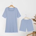 thumbnail image 4 of BLOCLOALO 2 Piece Lounge Set Short Sleeve Shirts Women's Casual Oversized Set with Square Collar Top Tight Shorts Set Blouse Tunic Tops Short Matching Sets Women Clothing Travel Outfits Light Blue M, 4 of 9