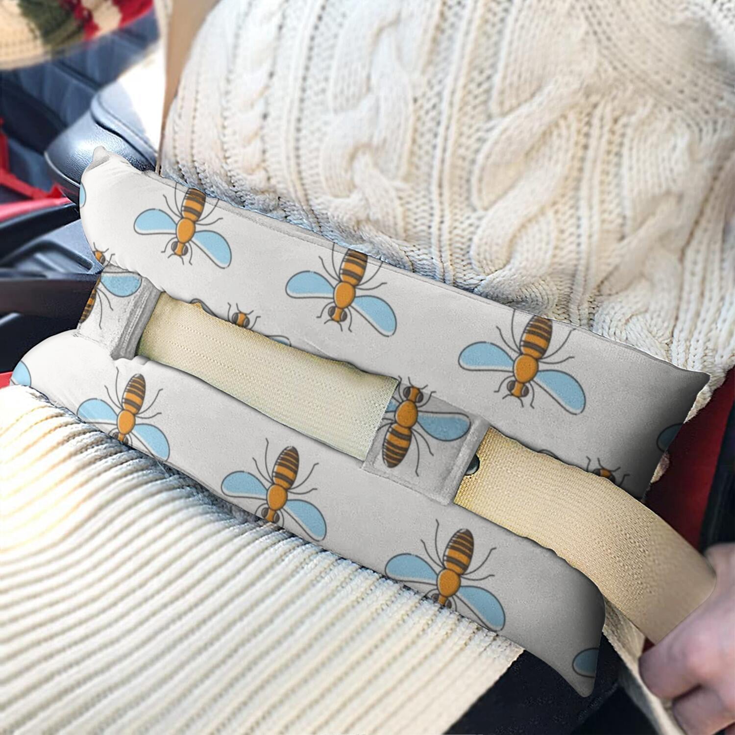 Abstract Bee and Flower Seatbelt Pillow for Post-Surgery Protection - Mastectomy Breast Cancer Heart Surgery Recovery Cushion - Soft Car Travel Pillow with Honeycomb Print