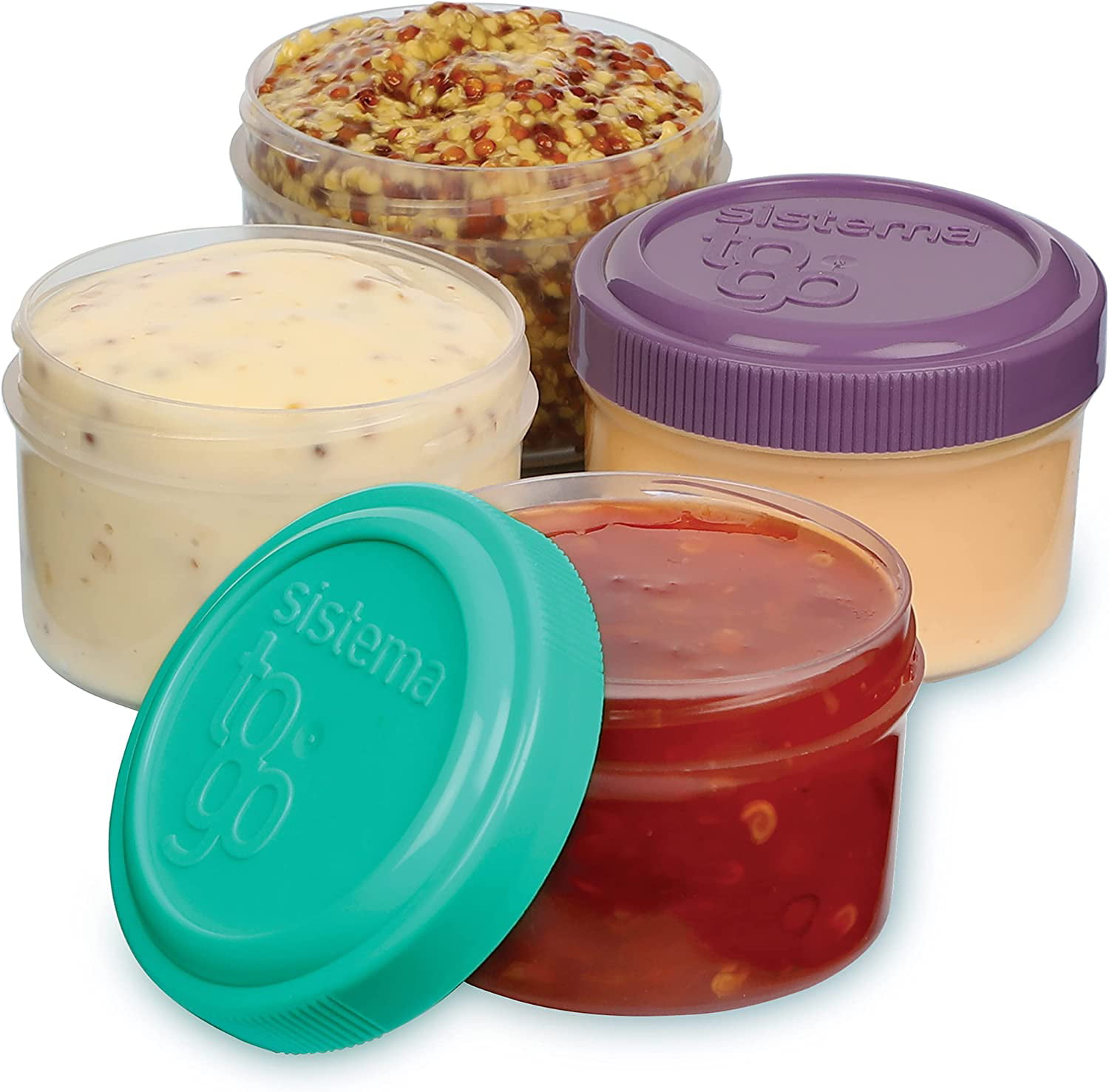To Go Collection 1.18 Oz Salad Dressing Containers Pink/Green/Blue/Purple 4Pack 