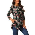 thumbnail image 4 of INSPIRE CHIC Women's Scoop Neck 3/4 Sleeve Asymmetrical Hem Floral Tunic Tops with Pockets XL Black, 4 of 5
