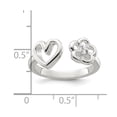 thumbnail image 2 of 925 Sterling Silver Polished Cubic Zirconia Flower and Love Heart Open Ring Size 7 Statement Ring for Women, 2 of 2