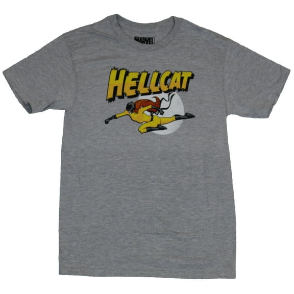 Hellcat (Marvel Comics) Mens T-Shirt -  Hellcat Flyin Punch Under Name Image (Small)