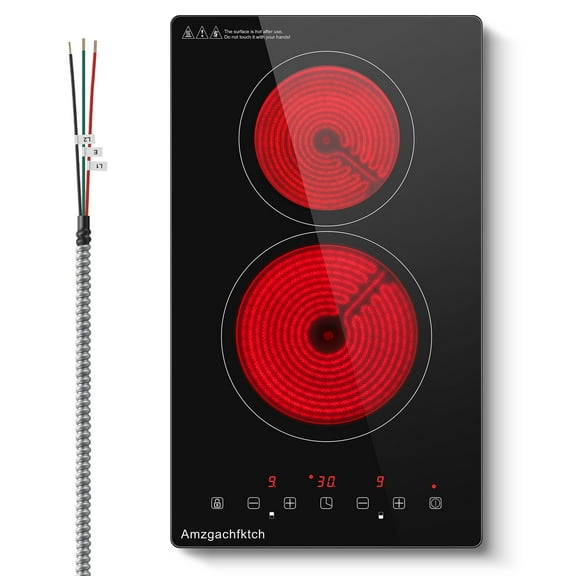 12 inch 3000W 2-Burner Built-In Ceramic Cooktop, Touch Control Radiation-Free ETL Certified
