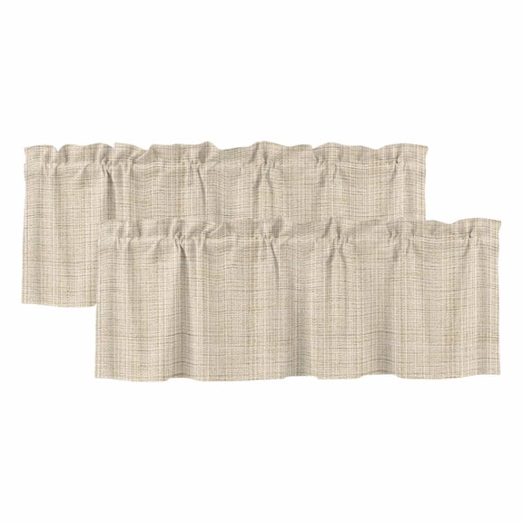 Beige Rustic Curtain Valances for Windows, Vintage Farmhouse Beige Solid Color Light Filtering Kitchen Curtains, Rod Pocket Window Valance Curtains for Living Room Bedroom, 42" W x 12" L, 2 Panels