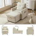 thumbnail image 2 of Morden Sleeper Chair with Hidden Storage Box, Multi-Functional Sofa Bed Chair with Phone Bracket, Chenille Single Futon Recliner for Living Room, Bedroom, Beige, 2 of 7
