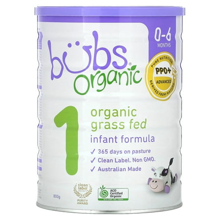 UPC: 9338078005698 | Bubs Organic Grass Fed Infant Formula Stage 1 Infants 0-6 months Made with Non-GMO Organic Milk 28.2 Oz