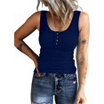 thumbnail image 4 of Camisetas sin mangas Henley para mujer con cuello en V acanalado y botones para verano, 4 of 5