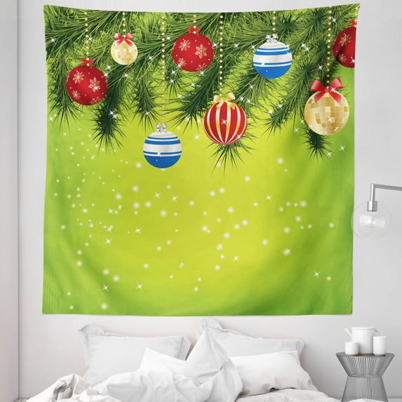 Christmas Tapestry, Hanging Ornaments Branches New Year Celebration Party Xmas Environment, Fabric Wall Hanging Decor for Bedroom Living Room Dorm, 5 Sizes, Multicolor, by Ambesonne