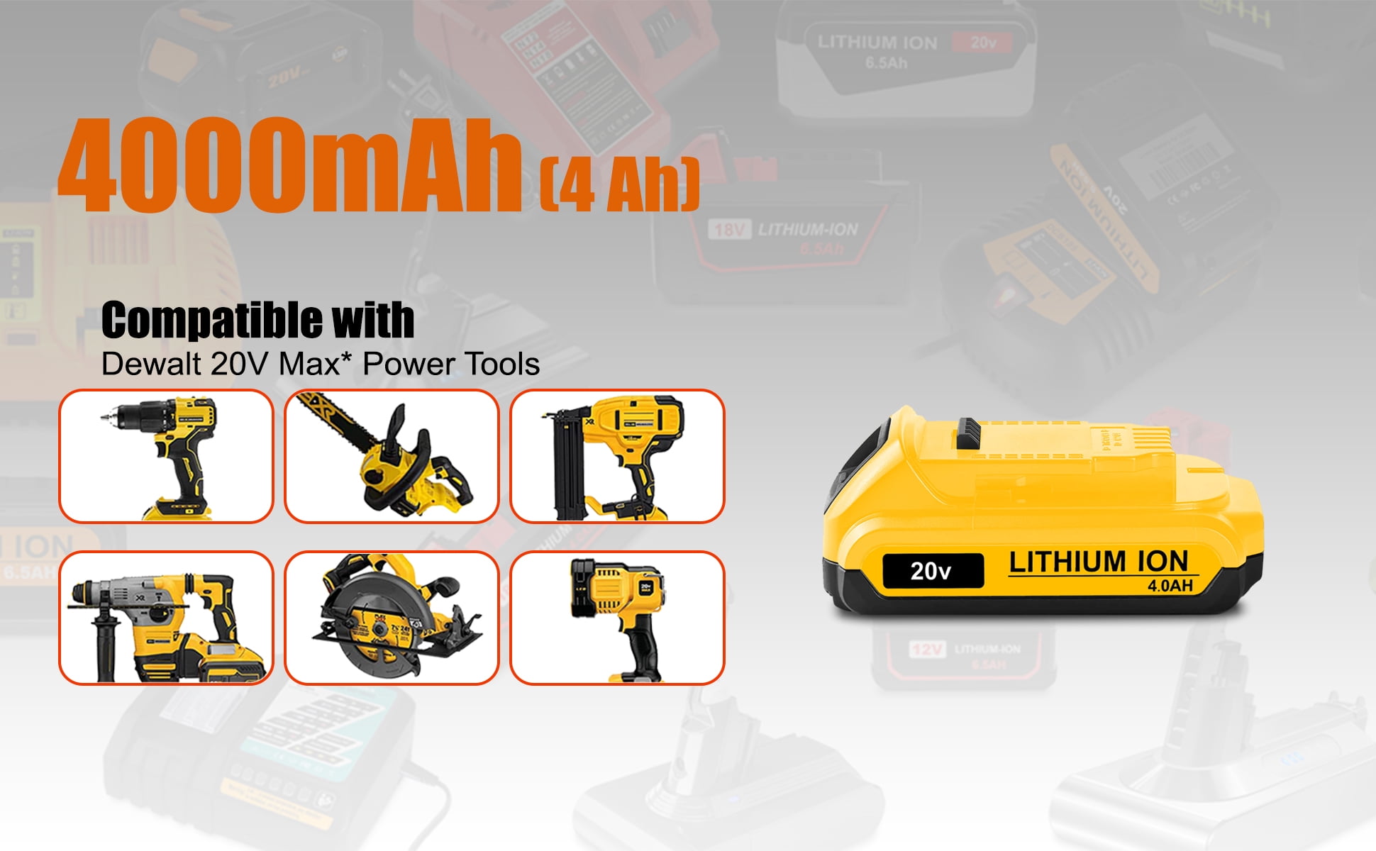 20V Max 4.0Ah Compact Battery DCB230 Replacement for DEWALT 20V Max XR Battery 4.0Ah DC240 DCB204 3.0Ah DCB230 2.0Ah DCB203 1.5Ah DCB201 Lithium Battery