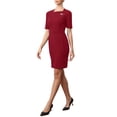 thumbnail image 4 of INSPIRE CHIC Mother's Day Sheath Pencil Dress for Women's Square Neck Short Sleeve Work Business Casual Cocktail Dresses L Dark Red, 4 of 6