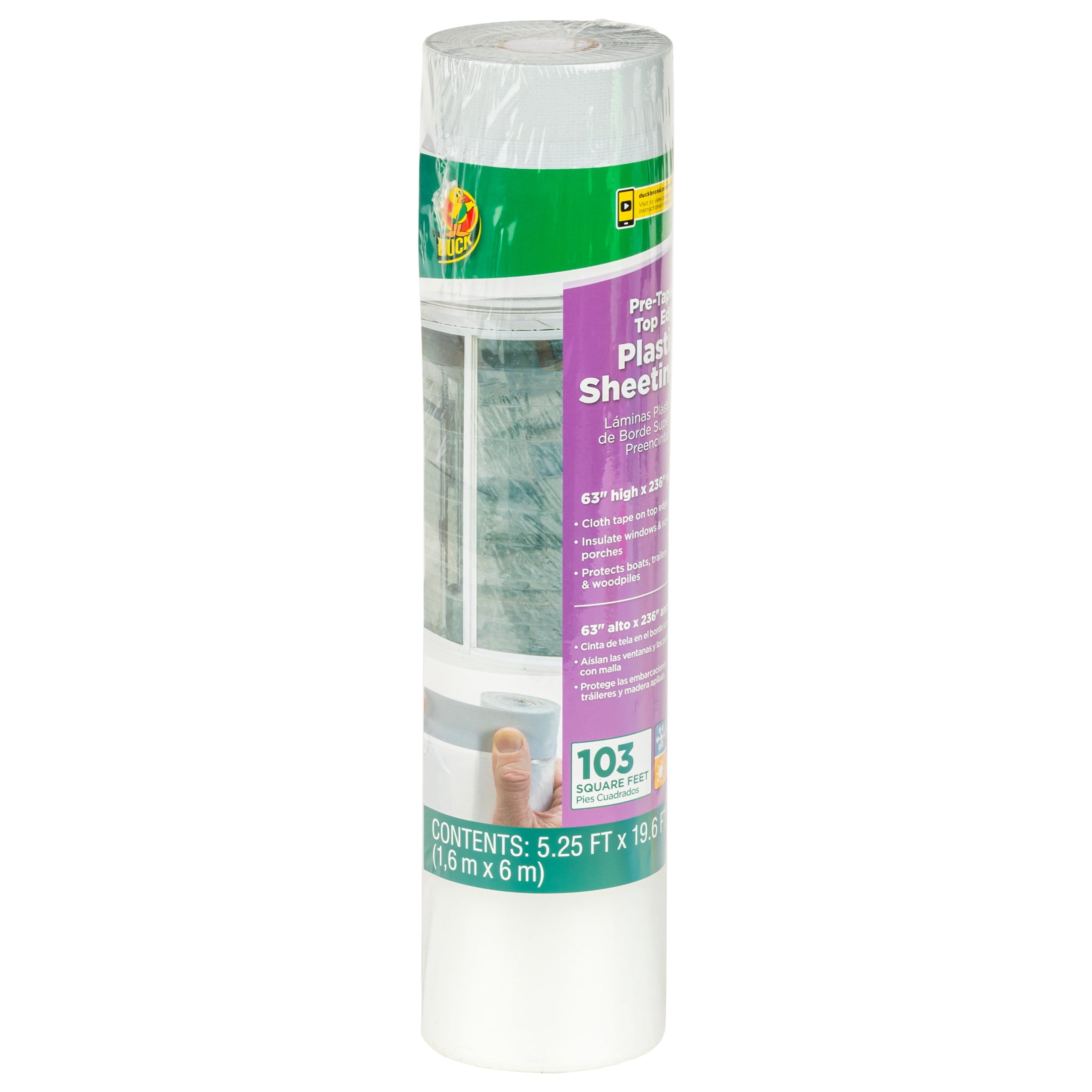(2 pack) Duck Brand, 63 Inch X 236 Inch Clear Plastic Sheeting, Pre-Taped Top Edge