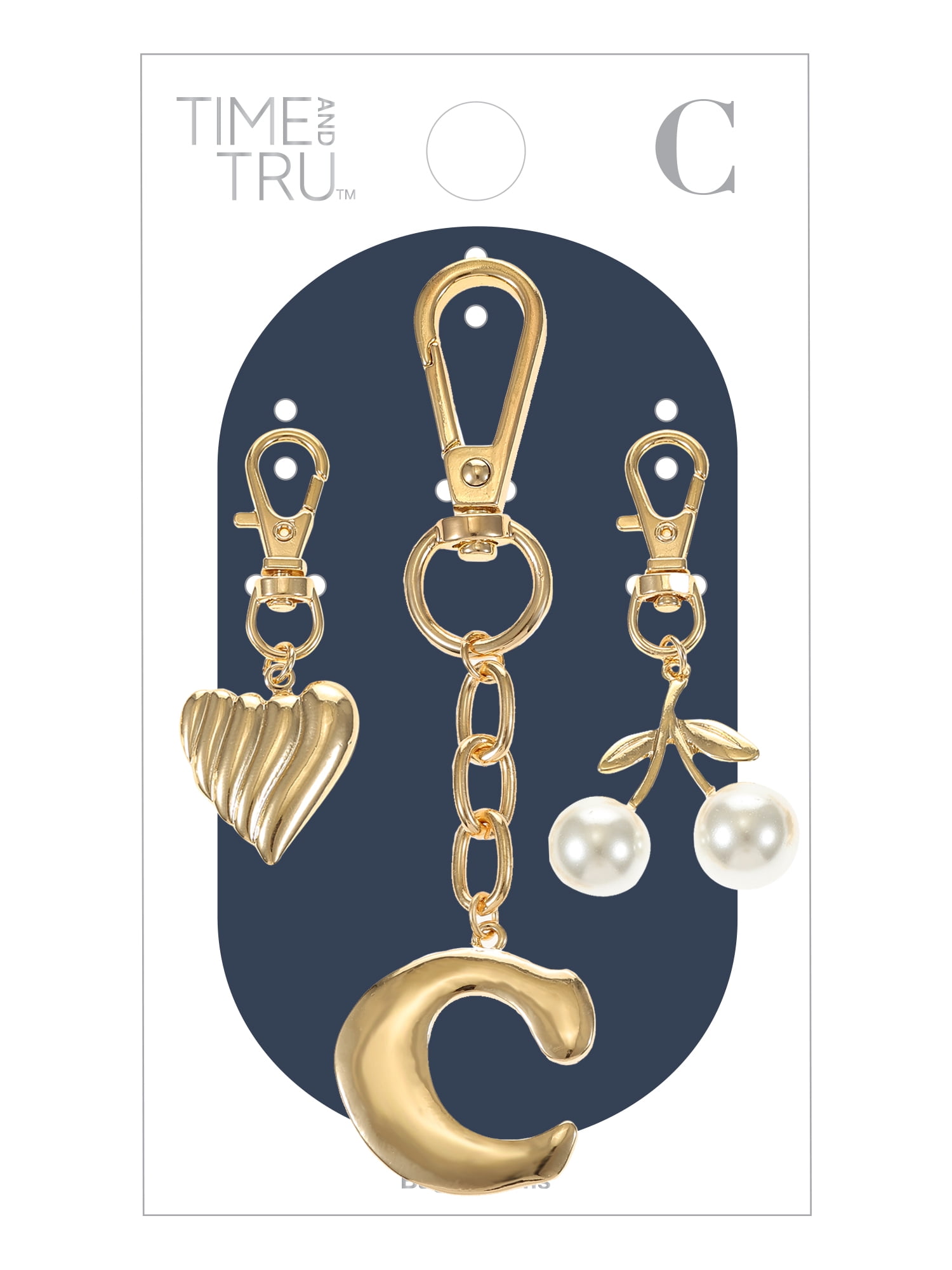 Time and Tru Goldtone Initial Letter Bag Charm Set, 3 Pieces, Letter C