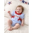 thumbnail image 6 of BemeyourBBs Newborn Baby Girl 4th of July Outfit Patriot Independence Day Clothes Summer Gingham Bubble Romper Flag Firework Embroidery Short Sleeve Plaid Bodysuit Playsuit Baby Fourth of July Outfit, 6 of 9
