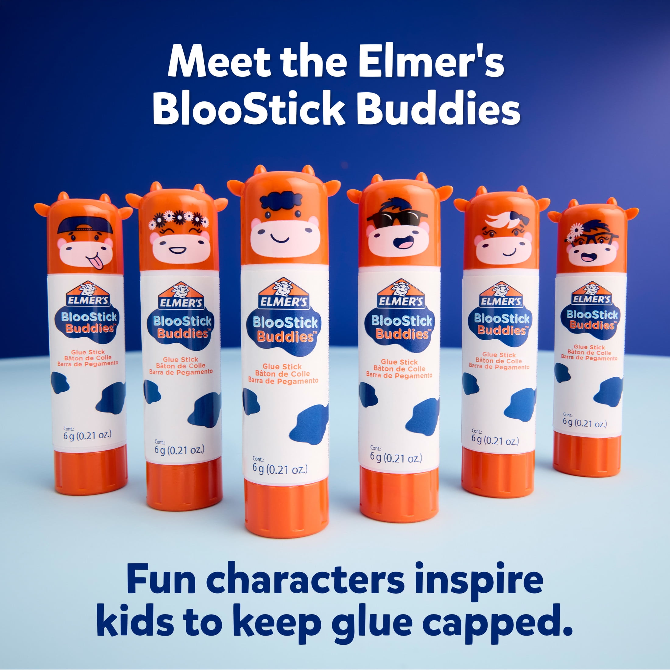 Elmer's BlooStick Buddies Glue Sticks, Disappearing Blue, 6g, 12 Count
