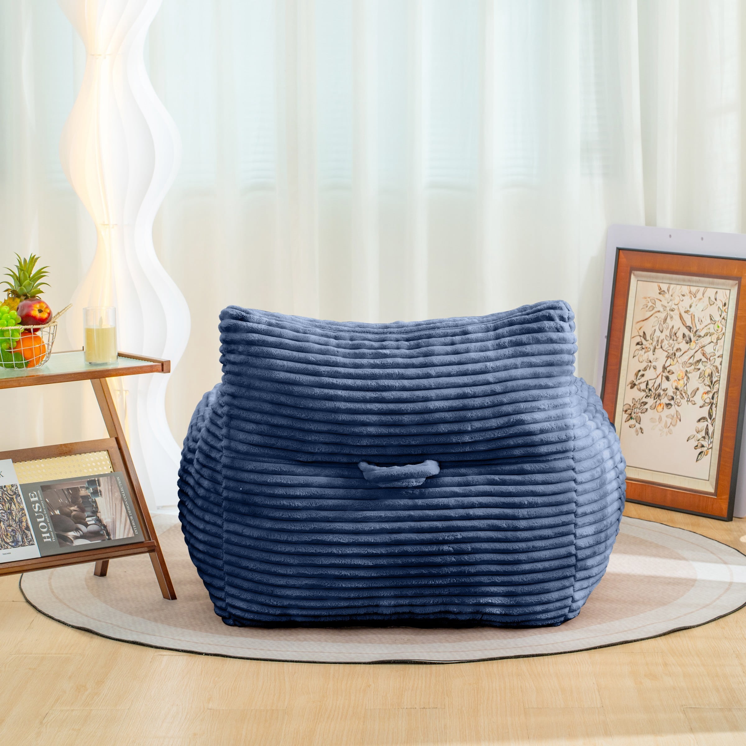 Oversized Bean Bag Chair for Adults with Armrests, Comfy Foam Lounge Sofa Chair for Living Room Bedroom Dorm, Blue